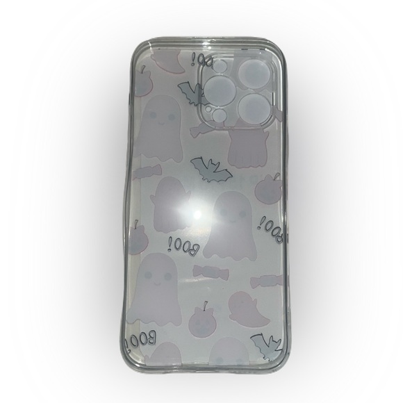 iPhone 15 ProMax Clear Transparent Halloween Ghost Print Flexible Phone Case NWT - Picture 3 of 11
